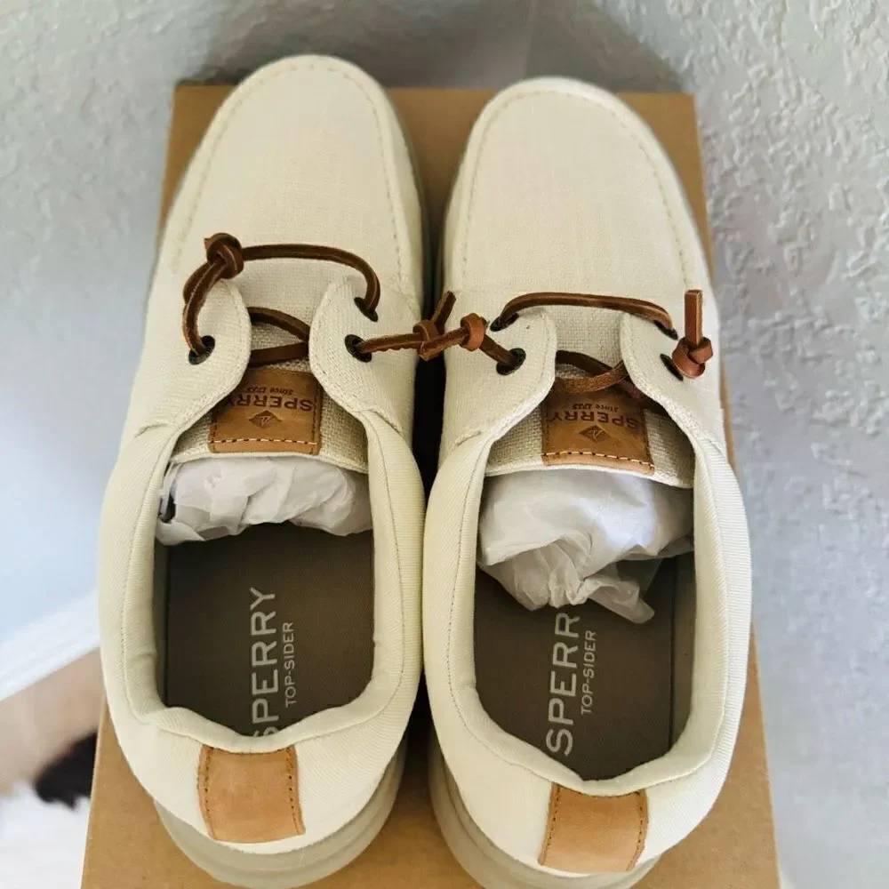 SPERRY TOP-SIDER Men's Captains Moc Toe Hemp Boat‎  Shoe, Size 11.5, Ivory, NWT